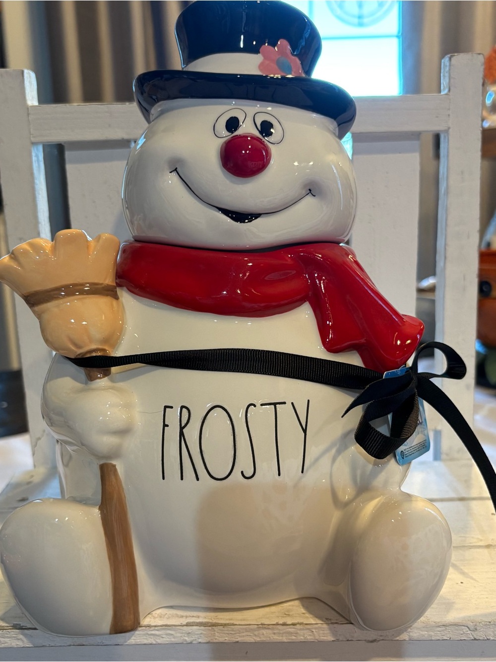 Rae Dunn Frosty Snowman Cookie Jar - White, Red, Black, Tan